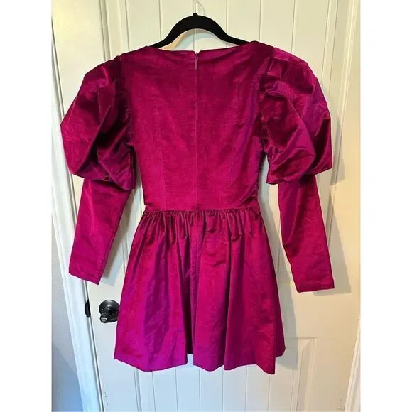 Alemais Rosario Mini Fuchsia Velvet Puff Sleeve Dress Women’s US Size 2 - Picture 13 of 15